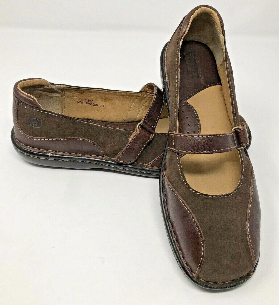 Born Mary Jane Brown Leather Suede Loafers Flat Shoes Womens Size US 8.5 EU 40